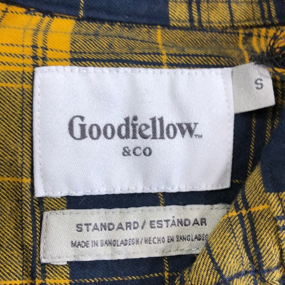 Good Fellow Men's Shirt S Plaid Yellow Navy NWT Long Sleeve - Picture 5 of 8
